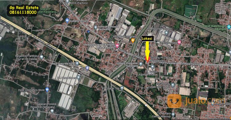 Gudang 2.340 m2 12.1 M nego di jalan Purwasari Cikampek Karawang