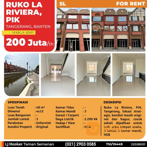(TSI/15449) Ruko La Riviera, PIK, 4x12 m², 3 Lt, HGB