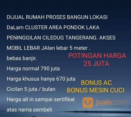 RUMAH PROSES BANGUAN STRATEGIS BEBAS BANJIR LOKASI DALAM CLUSTER AREA PONDOK LAKA