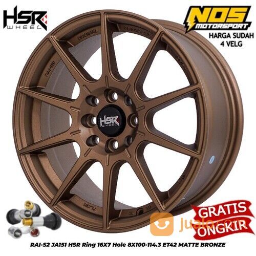 Velg Mobil Racing Ring 16 HSR RAI-S2 Lobang 4 Warna Bronze Lebar 7