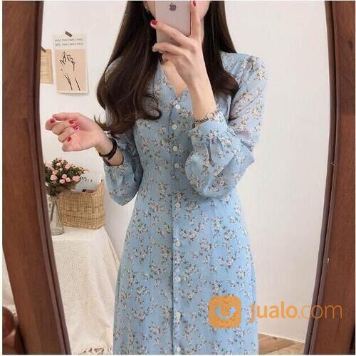Dress vintage ala korea Coursell Baru Long Dress Style Floral hijab friendly