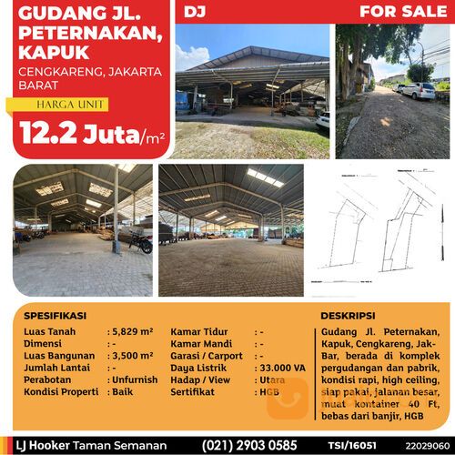 (TSI/16051) Gudang Jl. Peternakan, Kapuk, 5.829 m², HGB