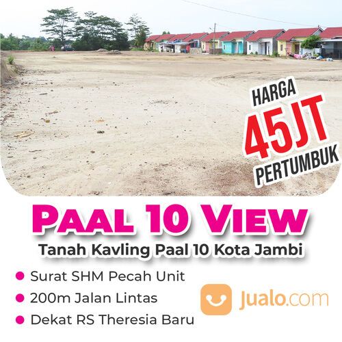 Tanah Kavling Pal 10 Kota Jambi Depan Perumahan Grand Mutiara