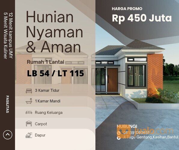Rumah tipe 54 Lt 115m2 PROMO 450 JT