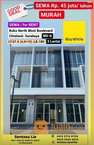 Ruko North West Boulevard Citraland Surabaya NV 6 - Baru 3 Lantai - Parkiran Luas