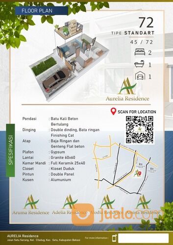 rumah mezzanine di setu bekasi cluster aurelia Residence bebas Biaya Proses