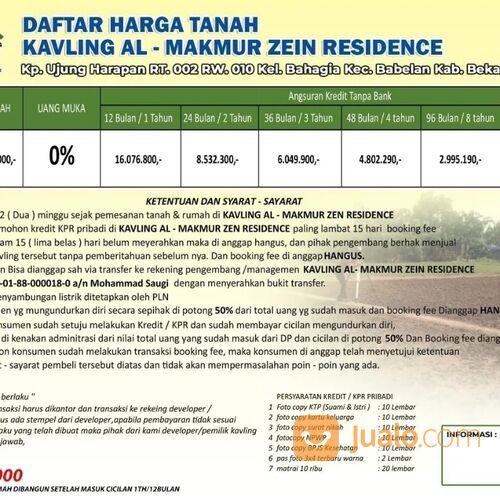 Tanah kavling murah lokasi babelan ujung harapan bekasi