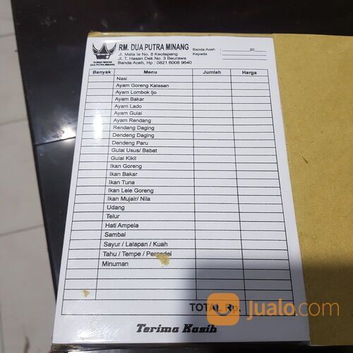 cetak faktur / nota rumah makan dan cafe