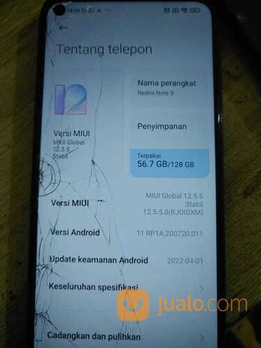 Hp Redmi Note 9 kondisi bekas