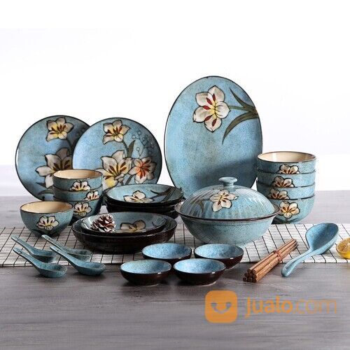 Piring Mangkok Orchid Rustik Keramik Mangkuk Saji Plate Japanese Style