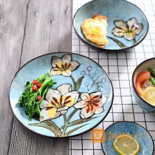 Piring Mangkok Orchid Rustik Keramik Mangkuk Saji Plate Japanese Style