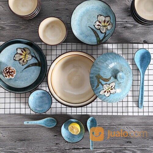 Piring Mangkok Orchid Rustik Keramik Mangkuk Saji Plate Japanese Style