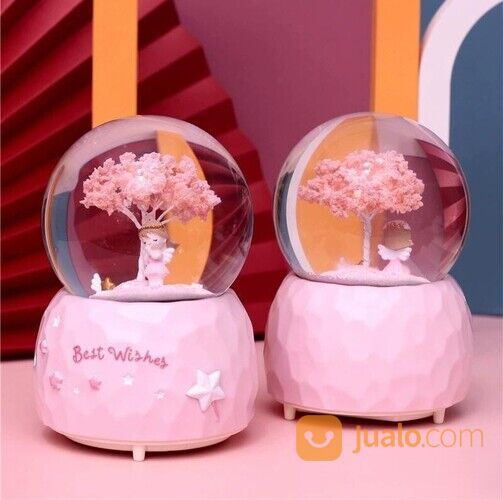 Snowball Waterball XL Kotak Musik Bola Salju / Best Wishes Sakura Pink