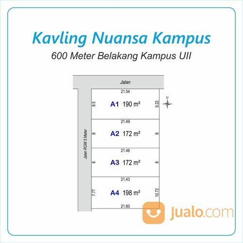 Kawasan Kampus UII, Tanah Kavling Jogja, Cocok Bangun Kosan Bisa Cicil 12