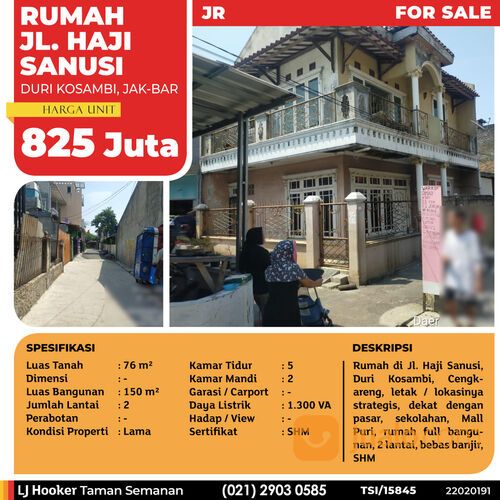 (TSI/15854) Rumah Jl. Haji Sanusi, Duri Kosambi, 76 m², 2 Lt, SHM