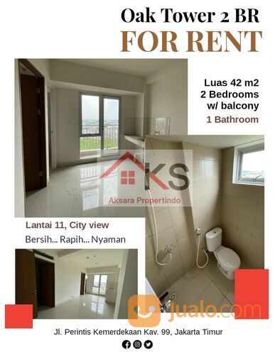 Tower B unit 2 br Apartemen Oak Tower di sebelah RS Mediros unfurnish minimal 6 bulan