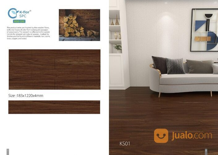 Arni Griya - Lantai spc klik motif kayu 1,22 m x 18,3 cm / SPC Click Flooring PVC