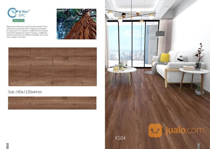 Arni Griya - Lantai spc klik motif kayu 1,22 m x 18,3 cm / SPC Click Flooring PVC