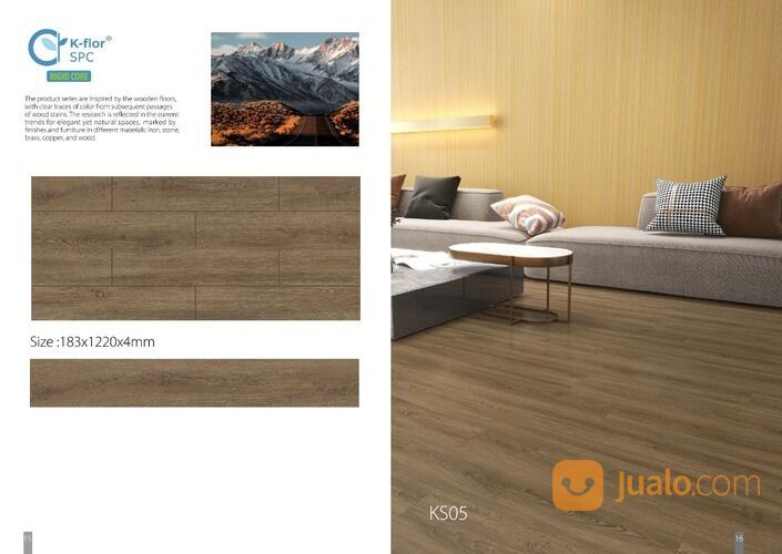 Arni Griya - Lantai spc klik motif kayu 1,22 m x 18,3 cm / SPC Click Flooring PVC