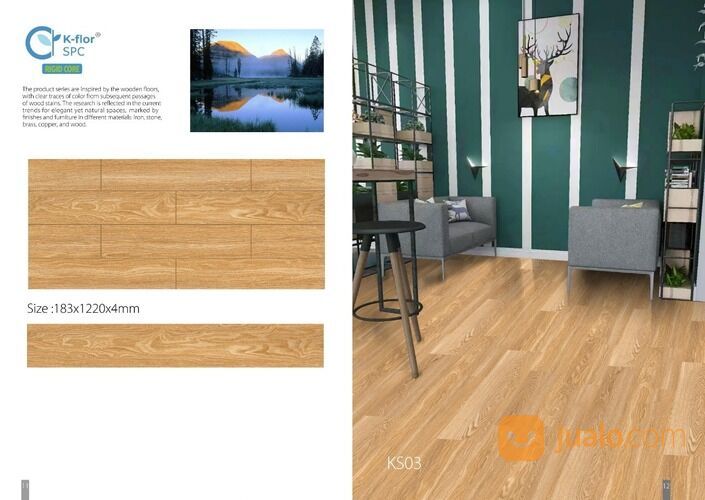 Arni Griya - Lantai spc klik motif kayu 1,22 m x 18,3 cm / SPC Click Flooring PVC