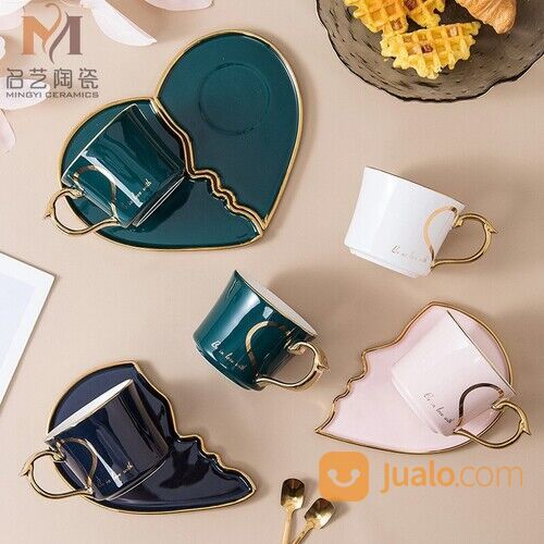 Cangkir Teh Set Couple Gelas Hampers Mug Kopi Susu Cup Nordic Heart