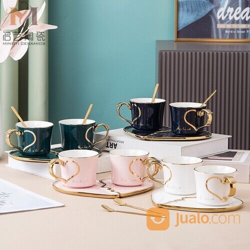 Cangkir Teh Set Couple Gelas Hampers Mug Kopi Susu Cup Nordic Heart