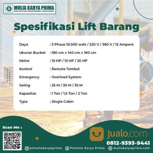 Sewa Lift Barang Kendari Kapasitas 1&4 Ton Spesifikasi Single/Double Cabin