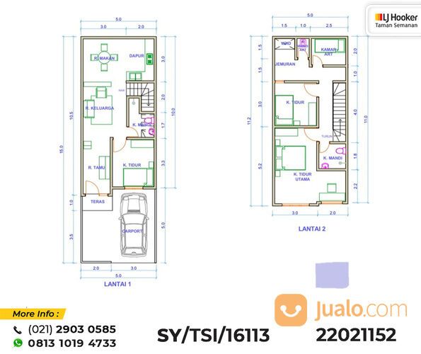 (TSI/16113) Rumah Puri Metland, Cipondoh, 5x15 m², 2 Lt, SHM