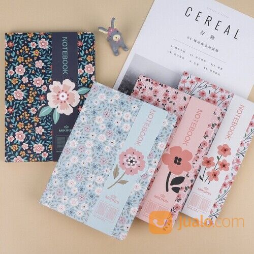 BUKU TULIS / NOTEBOOK MOTIF BUNGA HARDCOVER TEBAL|BUKU DIARY / CATATAN - Merah Muda