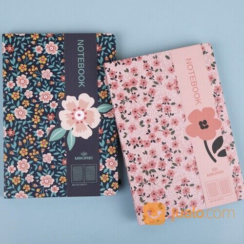BUKU TULIS / NOTEBOOK MOTIF BUNGA HARDCOVER TEBAL|BUKU DIARY / CATATAN - Merah Muda