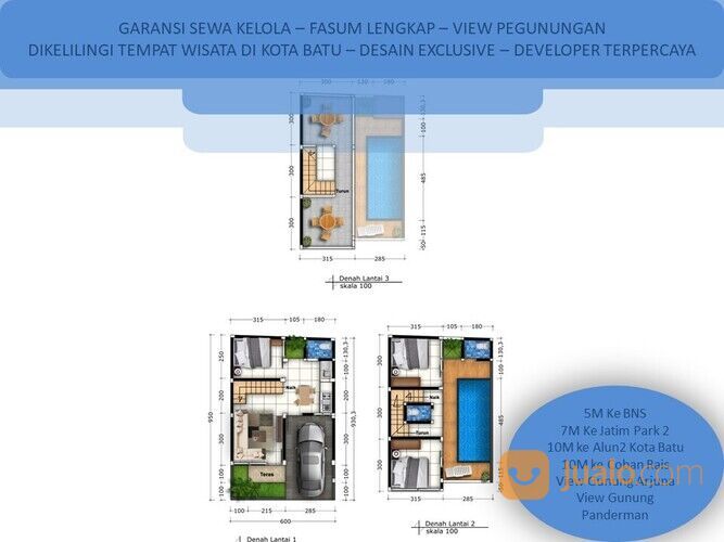 3 Lantai Private Pool Rumah Tipe 97 Strategis ! Obral !!