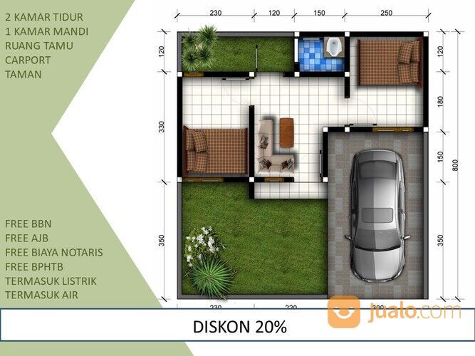 Rumah Lingkungan Asri Bisa KPR 2KT Tipe 25/60
