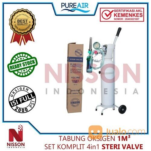 Tabung Oksigen Pure Air Isi Oksigen/Oxygen 1M3 Lengkap (Tabung+Regulator+Selang+Troli)