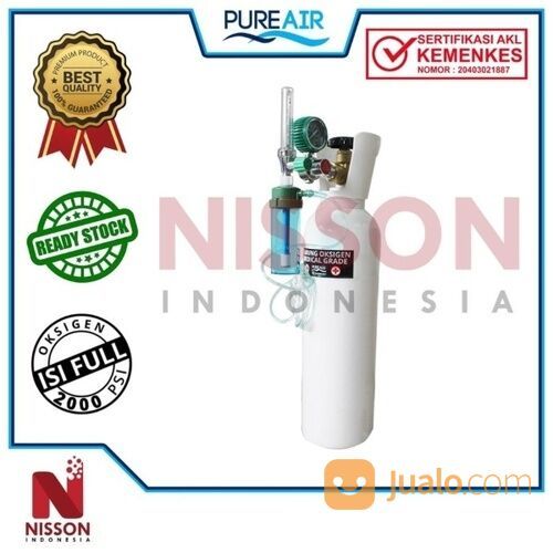 PAKET HEMAT Tabung Baru + Isi Oksigen/Oxygen Pure Air 1M3 Lengkap Termasuk Isi+Regulator+Selang