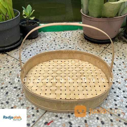 Kerajinan Bambu | Keranjang parcel bambu 1 set natural (isi 2)