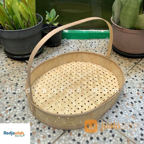 Kerajinan Bambu | Keranjang parcel bambu 1 set natural (isi 2)