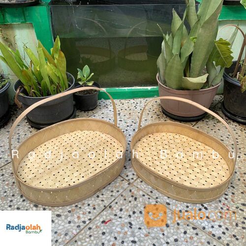 Kerajinan Bambu | Keranjang parcel bambu 1 set natural (isi 2)