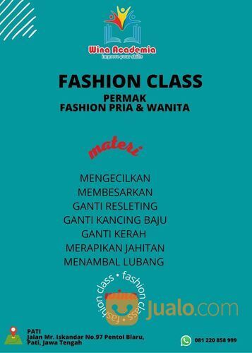 KURSUS MENJAHIT DI KOTA PATI (fashion class). wa.me/+6281220858999 WINA ACADEMIA
