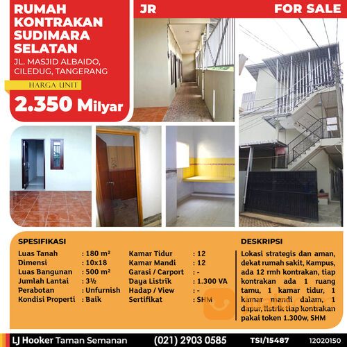 (TSI/15487) Rumah Kontrakan Sudimara Selatan, Ciledug, 10x18 m², 3½ Lt, SHM