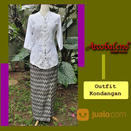DISKON 50% Kebaya Encim Putih Bahan Katun Hias Aplikasi Bordir Lengan 3/4 Arcobaleno