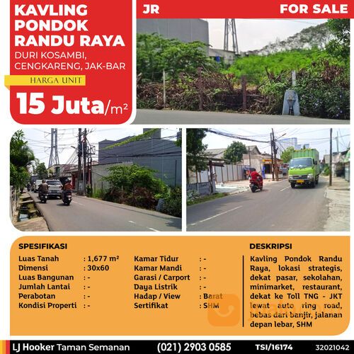 (TSI/16174) Kavling Pondok Randu Raya, Duri Kosambi, 30x60 m², SHM