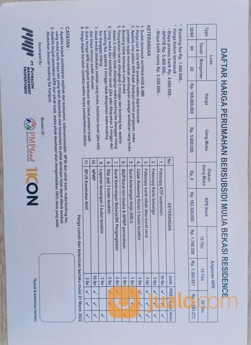 Mulia Bekasi Residence Perumahan Subsidi Tampa Dp, Tampa Booking Fee