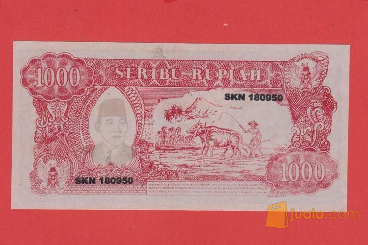 123.1 LEMBAR UANG SOUVENIR 1000 RUPIAH SOEKARNO MELENGKUNG 1964 BAJAK SAWAH LIMITED SWISS