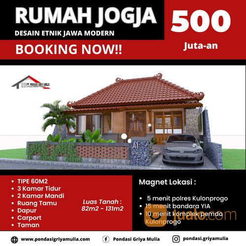 RUMAH BARU KULON PROGO BEBAS BANJIR DI KREMBANGAN PANJATAN KULON PROGO