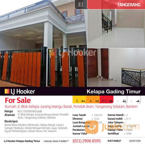 Rumah Jl. Blok Kelapa Jurang Mangu Barat, Pondok Aren, Tangerang Selatan, Banten