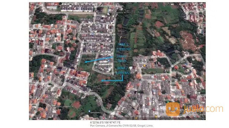 Tanah Grogol Depok Murah SHM 600 Meter JL.Pramuka Raya