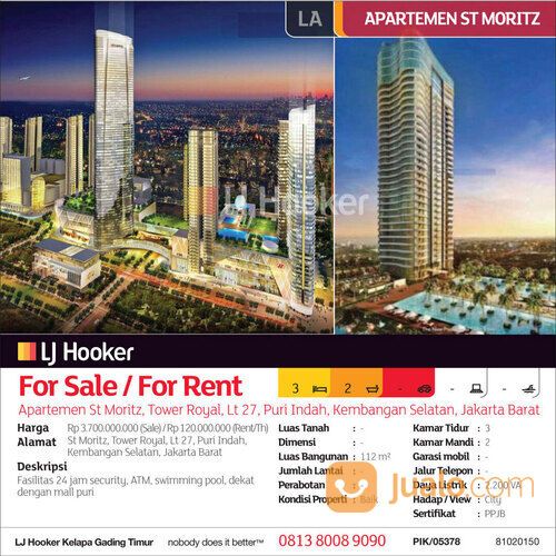 Apartemen St Moritz Tower Royal Lantai 27, Puri Indah, Kembangan Selatan, Jakarta Barat