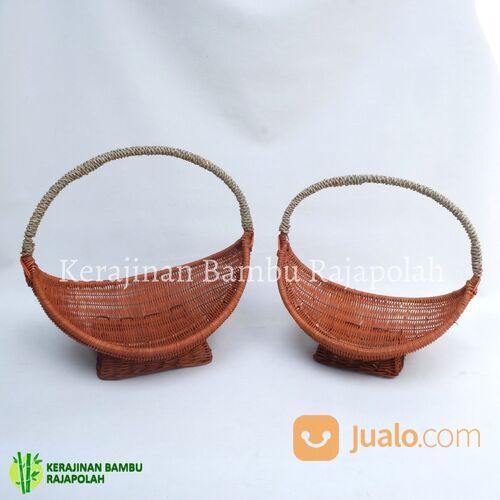 Keranjang Rotan Model Ombak Premium/Keranjang Rotan Parcel Isi 2 Coklat