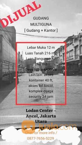 Turun harga: Gudang + kantor 2 lantai bagus di Komplek Lodan Center Jakarta Utara Akses Tol Ancol