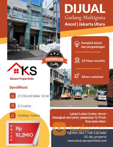 Turun harga: Gudang + kantor 2 lantai bagus di Komplek Lodan Center Jakarta Utara Akses Tol Ancol